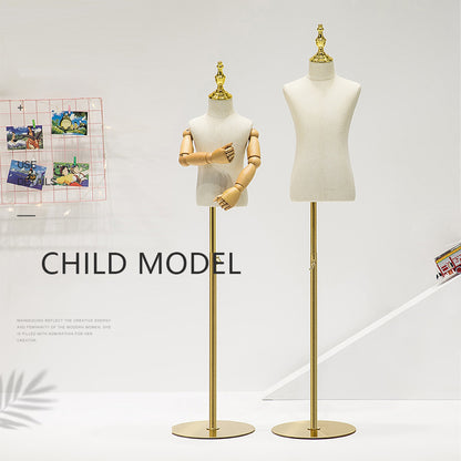 Adjustable Height Canvas Kids Mannequin,Half Body Mannequin with Golden Metal Base,Unisex Children Torso Dress Form for Clothes Display DE-LIANG