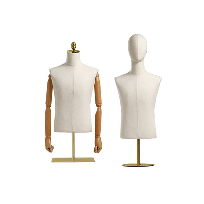 Fashion Half Body Male Fabric Mannequin,Adult Men  Bust Stand Clothing Store Model Prop,Dress Form Torso for Window Suit and Gown Display DE-LIANG