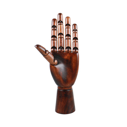 Vintage Dark Red Wood Hand Mannequin, Female Artist Palm Manikin with Movable Joints,Drawing Arm,25 CM Left Wooden Mannequin Hand for Nails DE-LIANG