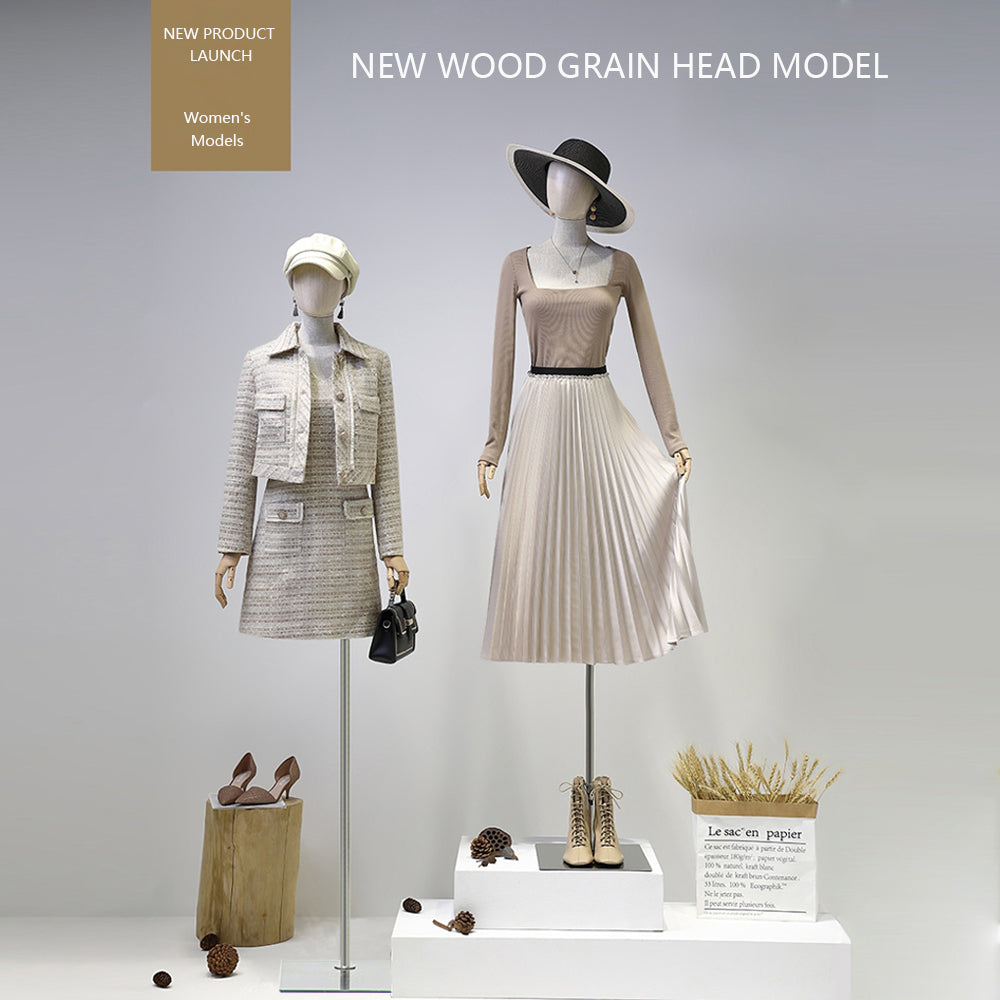 DE-LIANG Luxury Half Body Female Mannequin,Adjustable Height Fabric Woman Display Dress Form,New Props with Water Transfer Wood Grain Head,Earring.