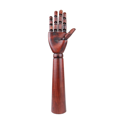 Wood Model Hand mannequin | Flexible Movable Fingers Manikin | Jewelry Display Props | 43cm Artist Joint Model Hand Natural Dark Red Brown DE-LIANG