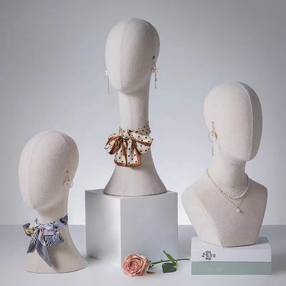 Canvas  Mannequin Head & Stand Form, Fully Pinnable Vintage Cloth Head Mannequin, Head Hat Stand/Display, lace Head Wig Stand, Hat Rack w/ Fabric DE-LIANG