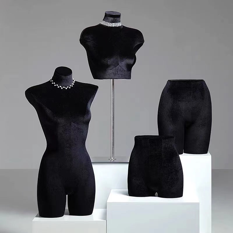 DE-LIANG High-end Female Velvet Lingerie Mannequin,Women Upper Bust Dress Form for Bra,Half Body Torso Manikin,Bust Form Model Display Stand