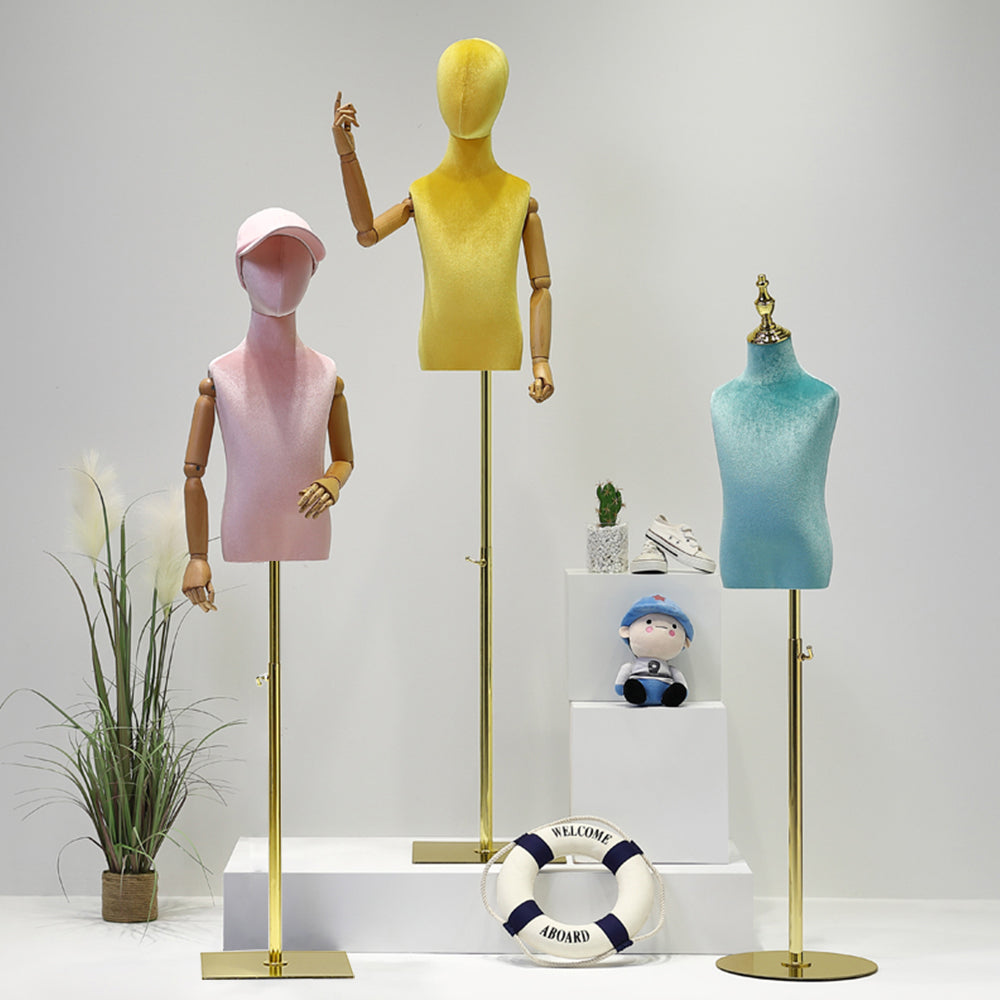 Colorful Velvet Kid Mannequin,Adjustable Height Children Torso,Unisex Child Bust Prop for Clothes Display,Dress Form Model with Metal Stand