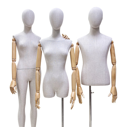 New Style Female|Male Bamboo Linen Mannequin Torso,Luxury High End Fabric Mannequin for Clothes Window Display,Full/Half Body Mannequin Torso De-Liang Dress Forms