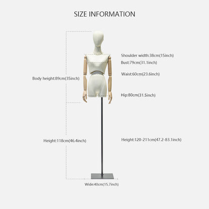 DE-LIANG Fashion Female fabric mannequin,half body model with wooden arms, adult women torso dress form for garment display model DE-LIANG