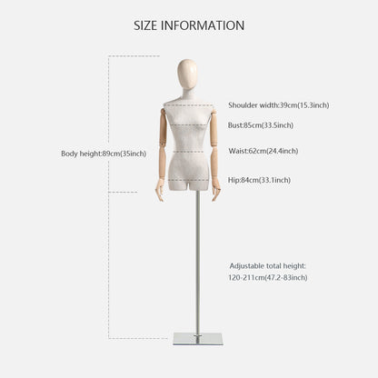 a white mannequin on a stand with measurements