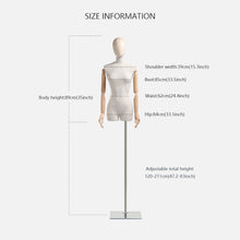 Load image into Gallery viewer, DE-LIANG Luxury Half Body Female Mannequin,Adjustable Height Fabric Woman Display Dress Form,New Props with Water Transfer Wood Grain Head,Earring.

