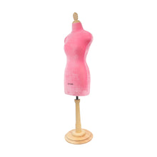Load image into Gallery viewer, DE-LIANG  Half scale mini dressform,DL803 fully pinnable tailor sewing pink velvet mannequin with wooden round base, not perfect but ok to draping sew
