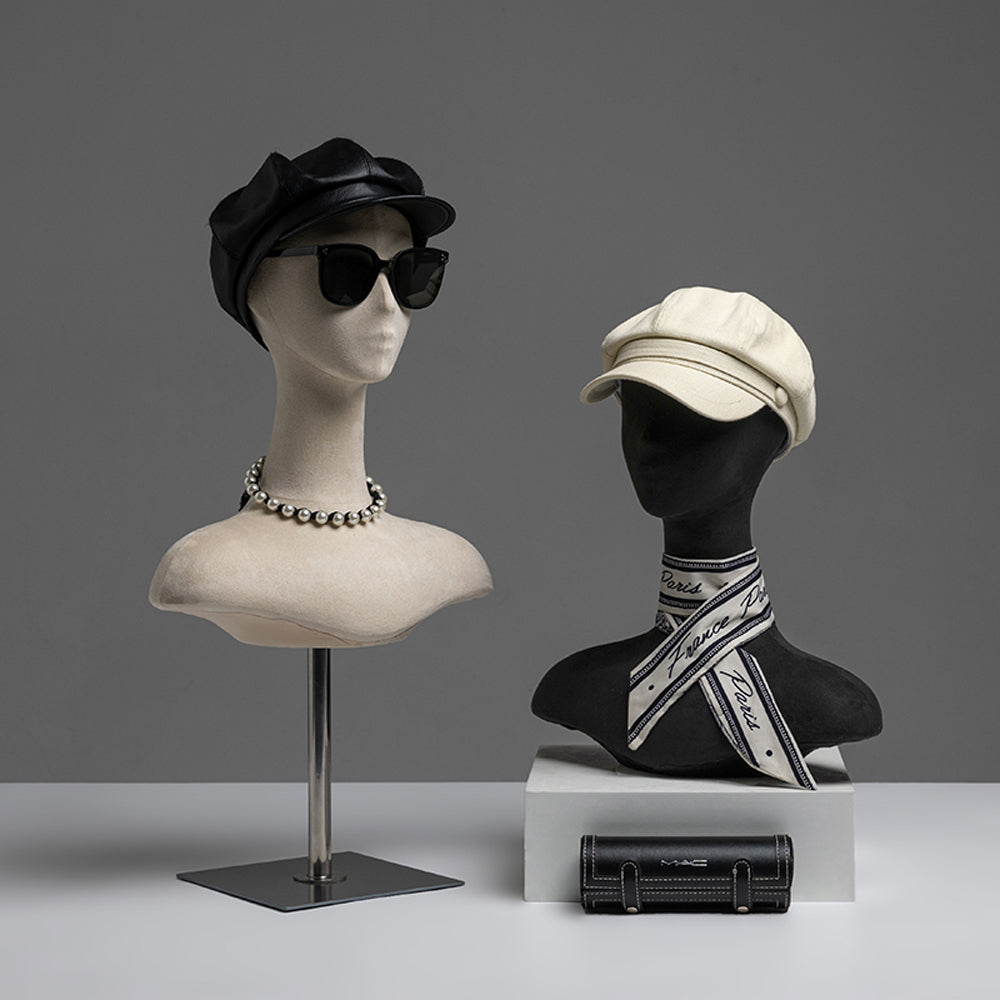 DE-LIANG Suede mannequin head, Wig Hat stand,female headpiece display jewelry EARRING head block, dress form model dummy,headphone stand head