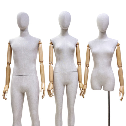 New Style Female|Male Bamboo Linen Mannequin Torso,Luxury High End Fabric Mannequin for Clothes Window Display,Full/Half Body Mannequin Torso De-Liang Dress Forms