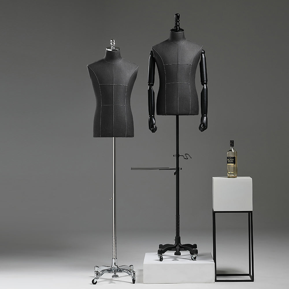 Fashion Canvas Men Mannequin,Half Body Adult Fabric Black Model Prop for Shirt/Suit Window Display,Adjustable Adult Male Dress Form Torso DE-LIANG