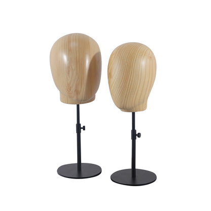 DE-LIANG Adjustable Head Mannequin Hat Dummy Water Transfer Wood Grain Paint Effect, Imitation Wood Mannequin for Wig Display DE-LIANG