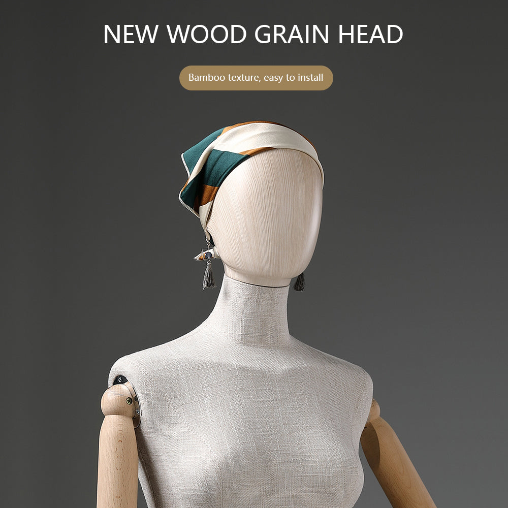 DE-LIANG Luxury Half Body Female Mannequin,Adjustable Height Fabric Woman Display Dress Form,New Props with Water Transfer Wood Grain Head,Earring.