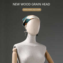 Load image into Gallery viewer, DE-LIANG Luxury Half Body Female Mannequin,Adjustable Height Fabric Woman Display Dress Form,New Props with Water Transfer Wood Grain Head,Earring.
