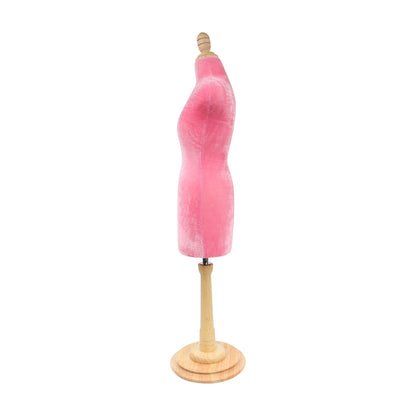 DE-LIANG  Half scale mini dressform,DL803 fully pinnable tailor sewing pink velvet mannequin with wooden round base, not perfect but ok to draping sew DE-LIANG