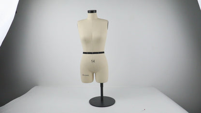 a white mannequin with a black belt on a stand