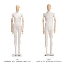 Load image into Gallery viewer, DE-LIANG Female Male Full Body Dress Form Mannequin, Display Model with Fade Wood Head, Adult Cloth Dummy with Wooden Arms, Upper Manikin for Wig
