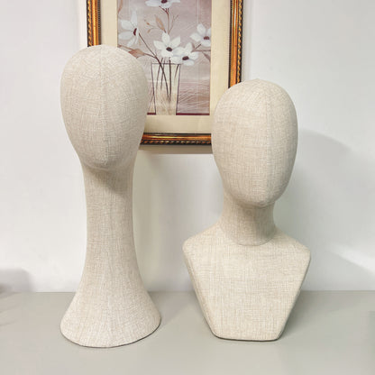 Clearance Sale Bamboo Linen Female Head Mannequin,Pinnable Head Model with Long Neck/Shoulders,for Hat/Wig/Scarf Display DE-LIANG