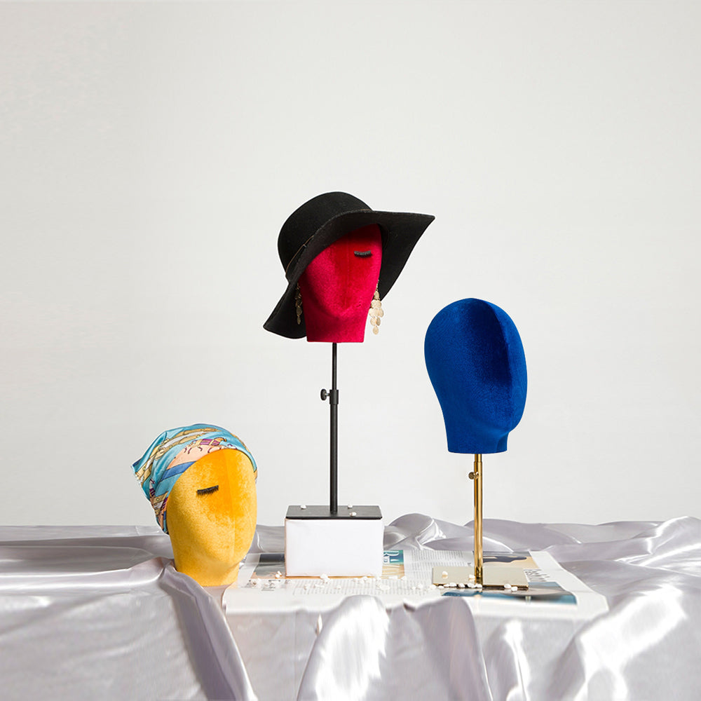 Fashion Colorful Head Mannequin, Velvet Headpiece Model Props,Wig/Earring Dummy Mannequin Head for Window Display,Head Block Dress Form DE-LIANG