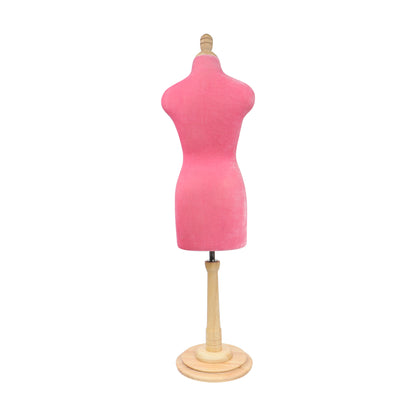 DE-LIANG  Half scale mini dressform,DL803 fully pinnable tailor sewing pink velvet mannequin with wooden round base, not perfect but ok to draping sew DE-LIANG