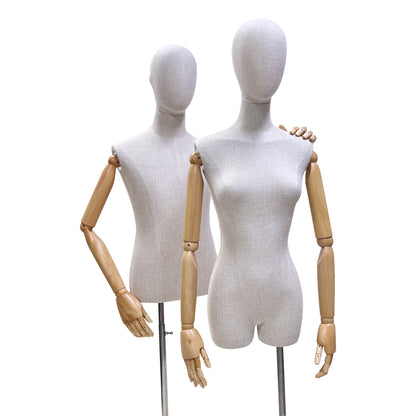 New Style Female|Male Bamboo Linen Mannequin Torso,Luxury High End Fabric Mannequin for Clothes Window Display,Full/Half Body Mannequin Torso De-Liang Dress Forms