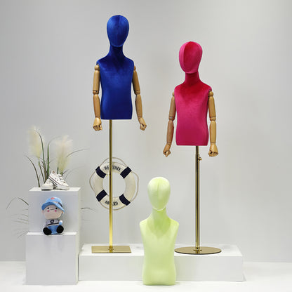 Colorful Velvet Kid Mannequin,Adjustable Height Children Torso,Unisex Child Bust Prop for Clothes Display,Dress Form Model with Metal Stand DE-LIANG