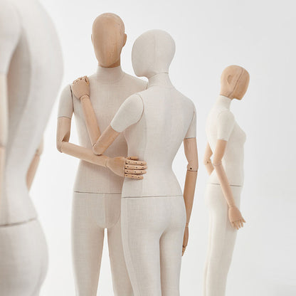 DE-LIANG Female Male Full Body Dress Form Mannequin, Display Model with Fade Wood Head, Adult Cloth Dummy with Wooden Arms, Upper Manikin for Wig DeLiangDressForms