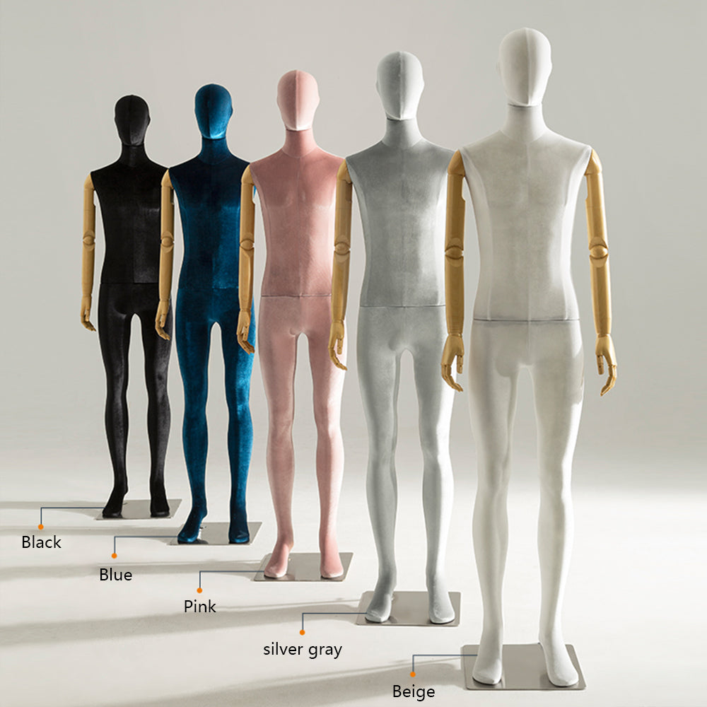 Luxury Mannequin Full Body Torso,Velvet Male Model with Head,Dress Form Dummy for Clothing Stores Window Display