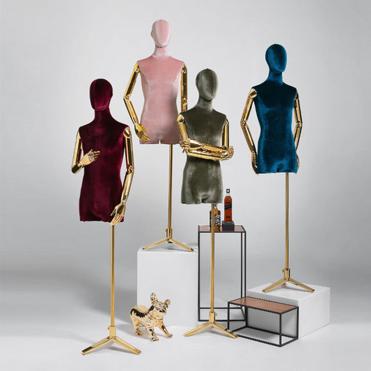 Luxury Male Half Body Mannequin,Velvet Fabric Dress Form Torso, High-end Clothing Store Display Prop DE-LIANG