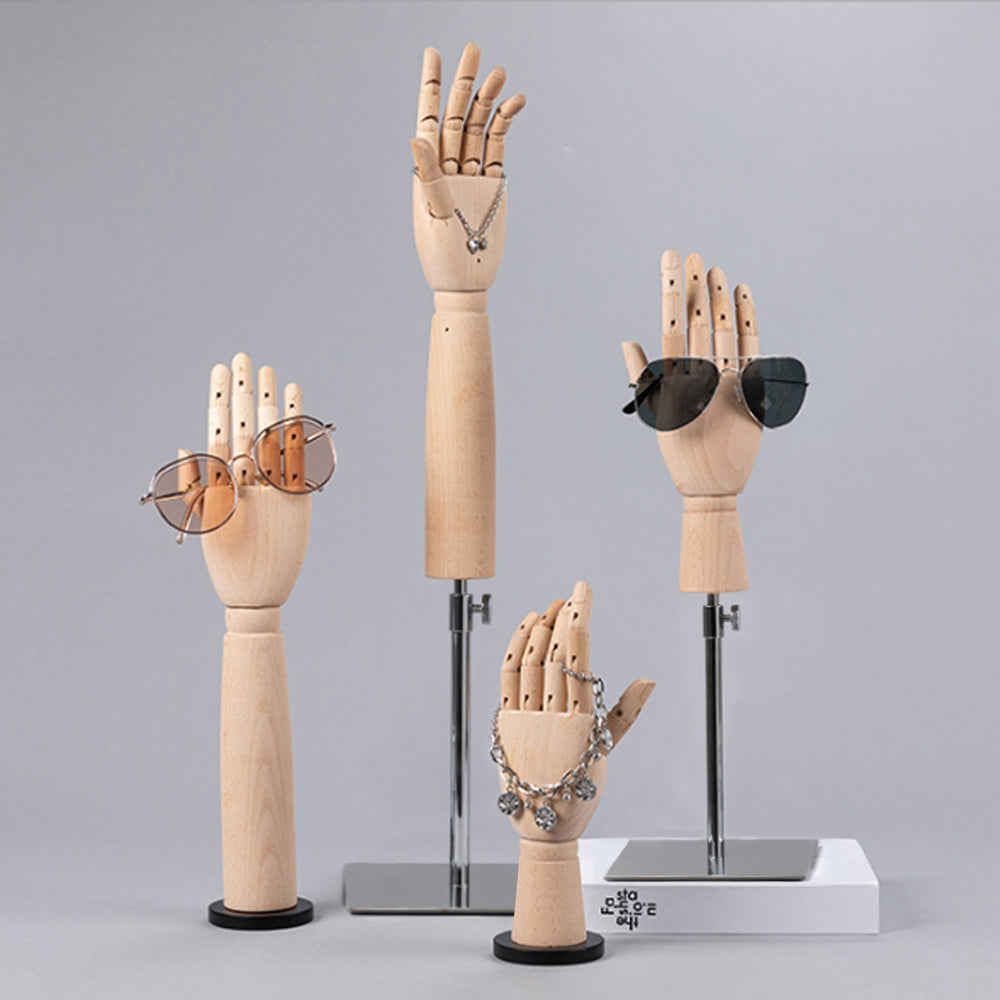 Solid Wood Hand Mannequin,Left and Right Hand Model Prop,Wooden Fake Hand for Glove and Jewelry Window Display Rack