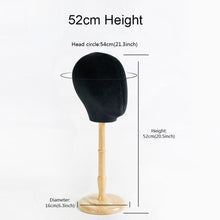 Load image into Gallery viewer, Female Velvet Head Mannequin, Fake Head Prop for Ornament Shop Display,Wig/Jewelry Holder,Dress Form Head Block with Natural Wood Color Base
