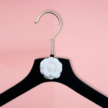 Load image into Gallery viewer, DE-LIANG Luxury Black Velvet Hanger, Clothing Hanger with Camellia, Clothing Display Rack, Bottom Clip Pant clothing hanger Non-slip,Bridal
