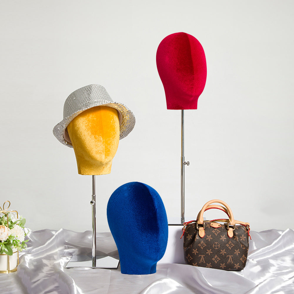 Fashion Colorful Head Mannequin, Velvet Headpiece Model Props,Wig/Earring Dummy Mannequin Head for Window Display,Head Block Dress Form DE-LIANG