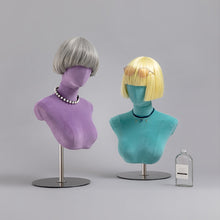 Load image into Gallery viewer, Fashion Head  Mannequin ,Colorful Suede Chest Necklace Stand, Wig Head Form for Wig Store Display
