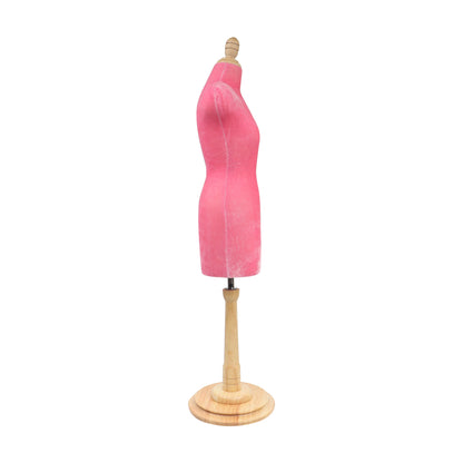 DE-LIANG  Half scale mini dressform,DL803 fully pinnable tailor sewing pink velvet mannequin with wooden round base, not perfect but ok to draping sew DE-LIANG