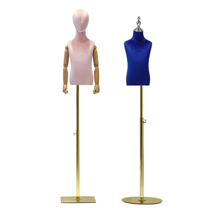 Colorful Velvet Kid Mannequin,Adjustable Height Children Torso,Unisex Child Bust Prop for Clothes Display,Dress Form Model with Metal Stand DE-LIANG