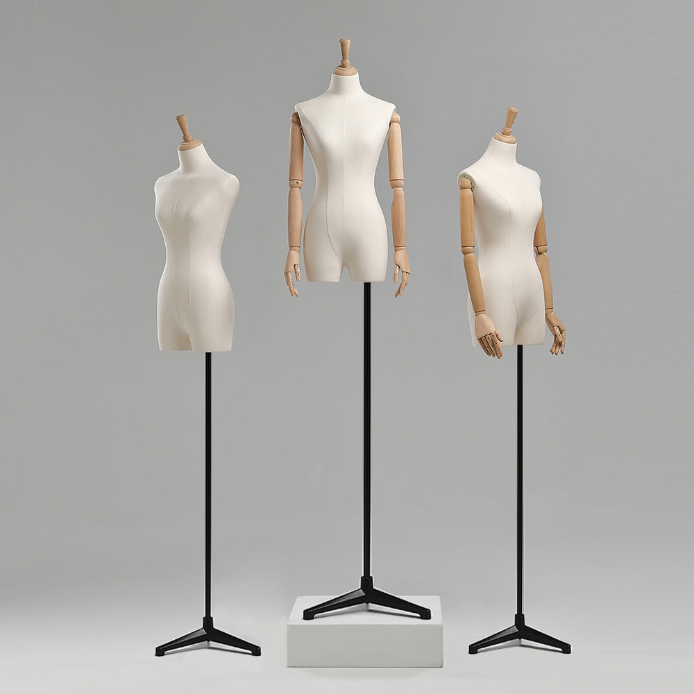 DE-LIANG Female Adult mannequin torso with Stand, half body Woman Display Linen Dress Form Adjustable Height,Flexible Wooden Arms for clothing. DE-LIANG