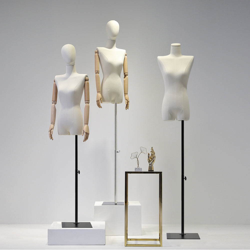 Adult female fabric half-body mannequin for window display
