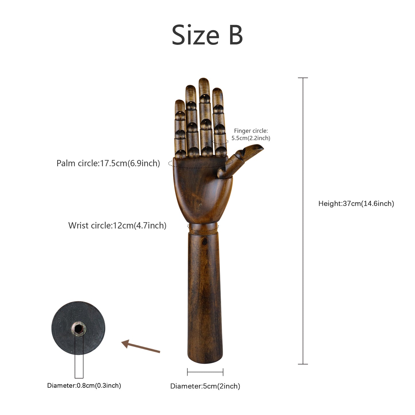 Vintage Wood Female Right Hand Mannequin, Dark Brown Color Maniqui, Flexible Movable Fingers Manikin,Jewelry Display Wooden Mannequin Hand