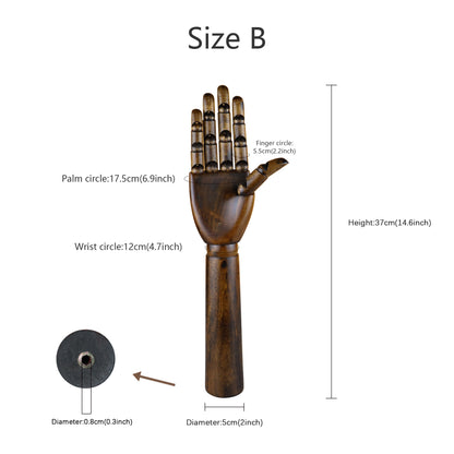 Vintage Wood Female Right Hand Mannequin, Dark Brown Color Maniqui, Flexible Movable Fingers Manikin,Jewelry Display Wooden Mannequin Hand DE-LIANG