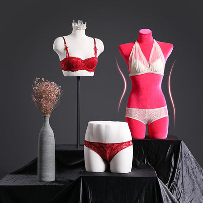 DE-LIANG Fashion Female Underwear Mannequin,Adult Half Body Dress Form with Square Metal Base,Women Velvet Bust/Hip Form for Lingerie Store Display DE-LIANG