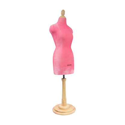 DE-LIANG  Half scale mini dressform,DL803 fully pinnable tailor sewing pink velvet mannequin with wooden round base, not perfect but ok to draping sew DE-LIANG