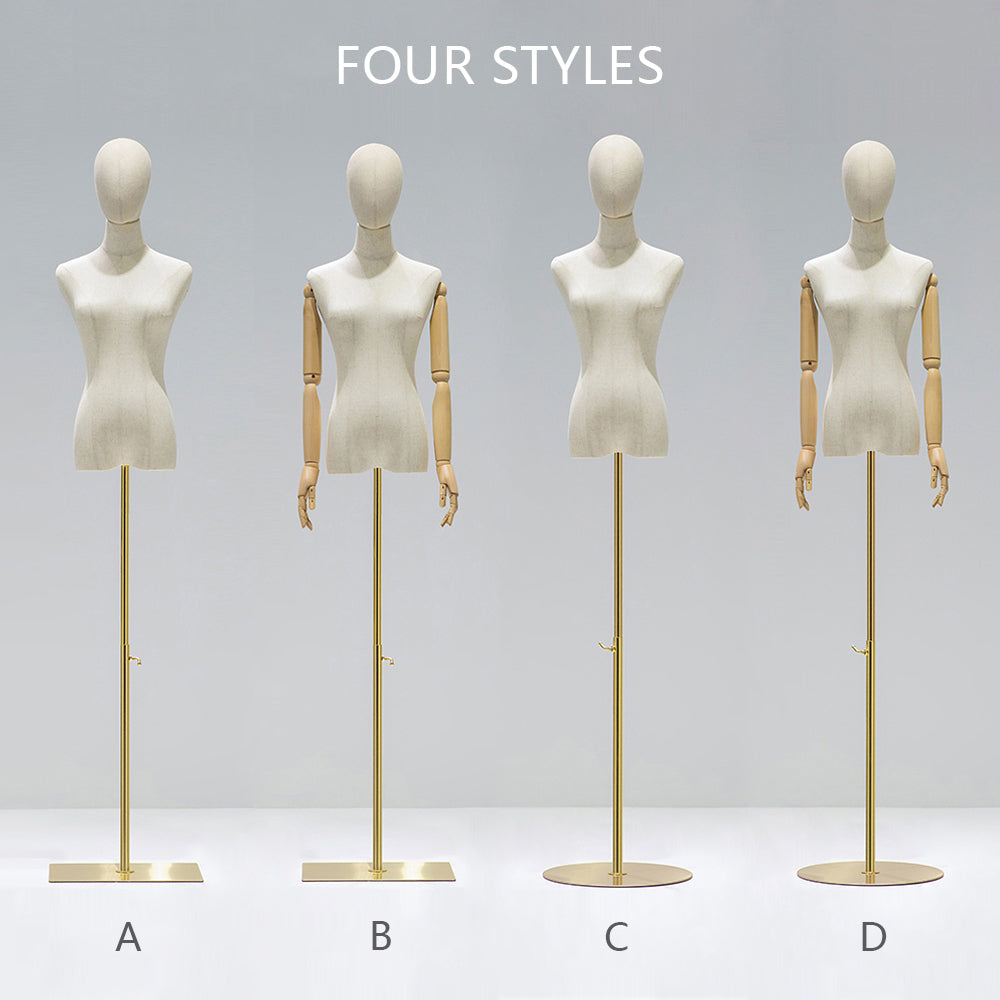 TSC Natural Canvas Dress Form Mannequin – Adjustable Female Torso On Modern Wood Square Base, Medium Size
