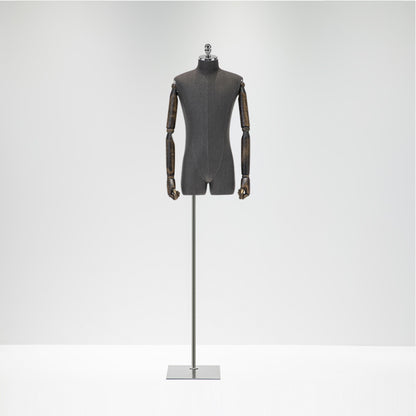 Male Half Body Mannequin,Adult Torso Form with Stand,Men Display Torso with Wooden Arms for Suit Display, Square metal Base, Fabric Torso. DE-LIANG