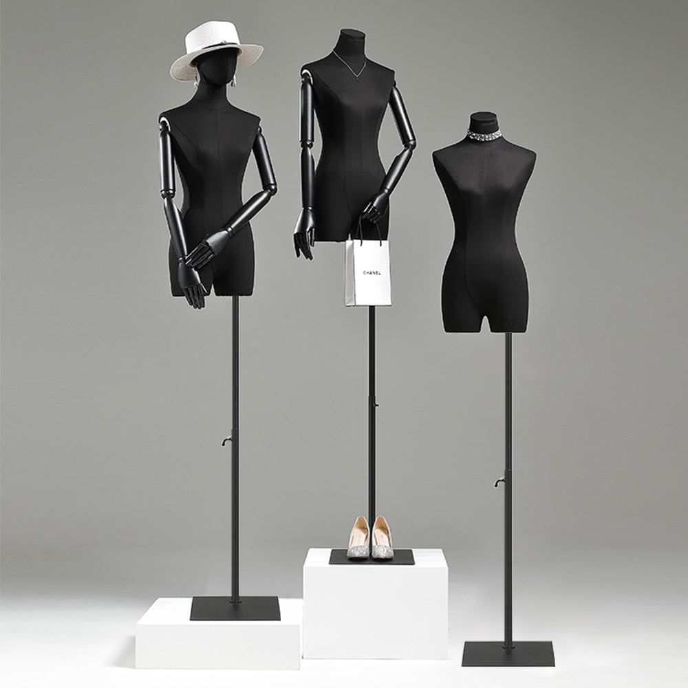 DE-LIANG High-Grade Black Half-Body Female Mannequin,Adjustable Women Cotton Dress Form Form+Head+Arm+Base / Beige