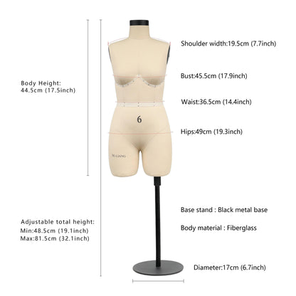 DL266B Half scale dress form 1/2 US Woman plus size 6, height 45.5cm lingerie bust dressmaker dummy tailor 1:2 slim bust sewing mannequin DE-LIANG