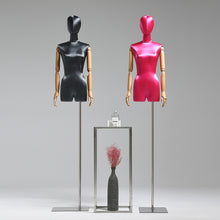 Load image into Gallery viewer, DE-LIANG Luxury Satin Half Body Female Mannequin, Adjustable Women Silk Dress form, Clothing Model Props,Lady Display Form with Wood Arm, Jewelry Pro
