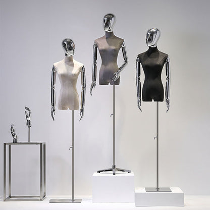 Newst Style Fashion Chrome Head Female Mannequin Torso,Half Body Mannequin Torso ,for Window Display De-Liang Dress Forms