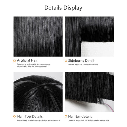 Human Hair Blend Wig,Black Straight Hair with Short Bangs,Female Luxury Wig Party Style ,as Gifts for Women De-Liang Dress Forms